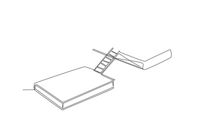 Poster - self drawing animation of single continuous line drawing man walking reading on books. a book exhibi