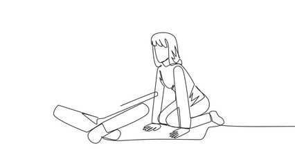 Poster - animation of continuous one line drawing man woman sit down and put reading book on feet. interestin