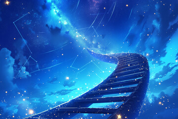 Wall Mural - spiral staircase ascending into a star-filled night sky with glowing constellations