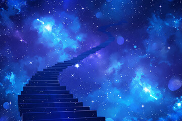 Wall Mural - stairway ascending into a starry night sky creating a magical and dreamlike scene