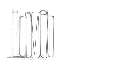 Poster - animated self drawing of continuous one line drawing man appears from behind a row of books. invitat