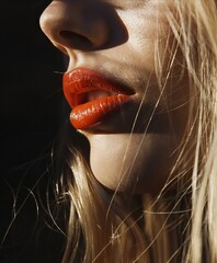 Poster - Closeup Blonde Woman with Red Lips