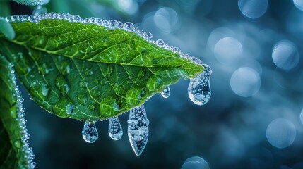 Wall Mural - a leaf with water droplets on it