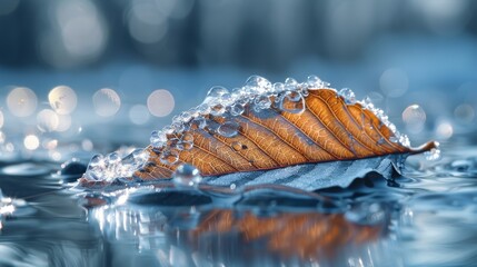 Poster - A leaf is floating on the surface of a body of water