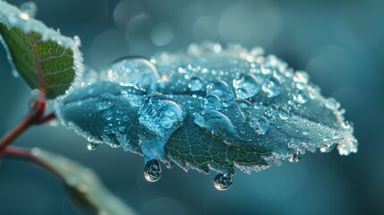 Wall Mural - a leaf is covered in water droplets, creating a serene and peaceful atmosphere