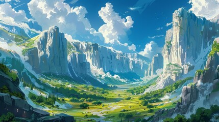 Canvas Print - a mountain range with a valley in between