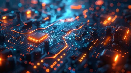 Poster - Futuristic Internet Style Technology in Vibrant Blue - High-Angle CG Rendering in Ultra HD Resolution