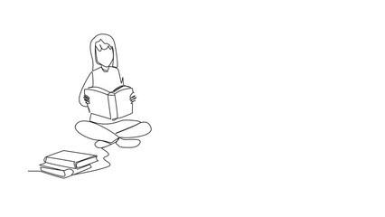 Poster - animated self drawing of single continuous line drawing woman who really likes reading. everyday one