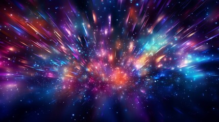 Poster - A mesmerizing abstract multicolor spectrum pulsating and glowing within a dark, starry night sky.
