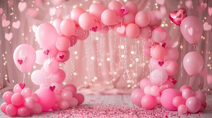 Poster - A pink archway made of balloons with hearts on them