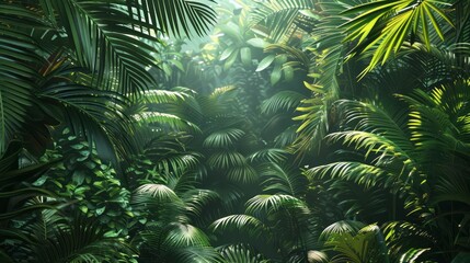 Poster - A lush green jungle with many trees and plants