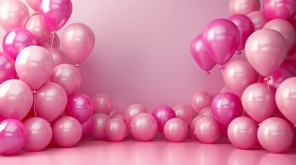 Wall Mural - Pink balloons in a room with a pink wall