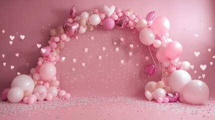 Poster - A pink room with a pink archway and pink balloons