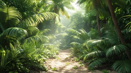 Poster - A lush jungle with a path through it