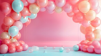 Poster - Pink and yellow balloons in a pink room