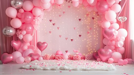 Poster - A pink room with pink balloons and pink hearts