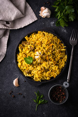 Wall Mural - Pilaf, rice with vegetables and lamb meat