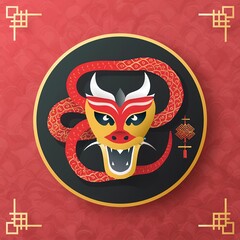 chinese new years iconic that combines a fierce snake head and chinese elemen