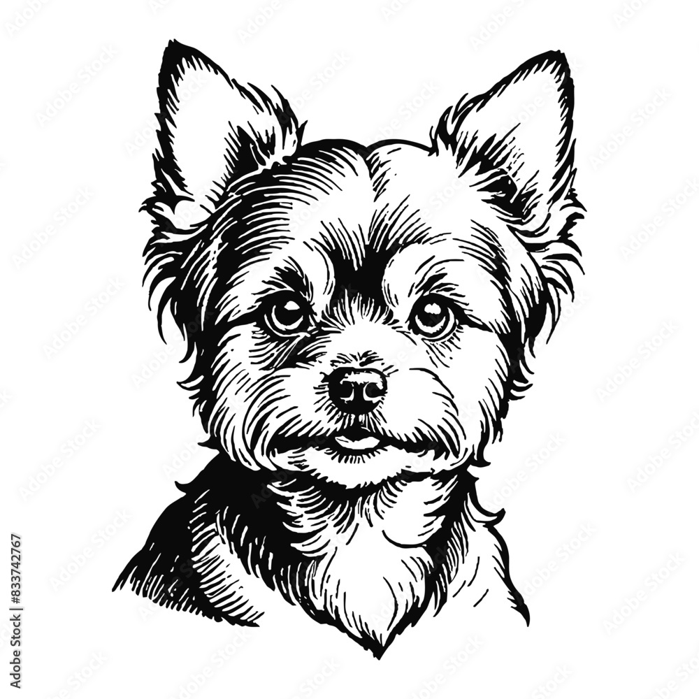 Yorkshire Terrier Dog Puppy Hand Drawn Engraved Ink Line Art Sketch ...