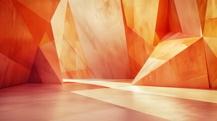 Wall Mural - abstract in orange earth tone of architectural setting, colorful exterior corner styling.