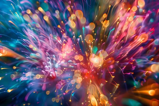 The vibrant explosion of a firework just as it illuminates the night