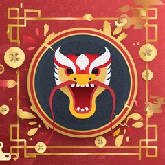 chinese new years iconic that combines a fierce snake head and chinese elemen