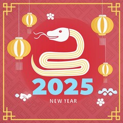 chinese new years iconic that combines a fierce snake head and chinese elemen