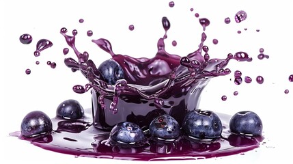 Wall Mural - dynamic splash of acai berry juice isolated on white background healthy drink ingredient food photography