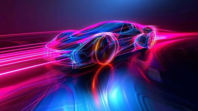 futuristic car light trails in vibrant neon colors abstract automotive concept generated by ai digital art