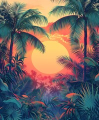 Tropical Sunset With Palm Trees