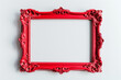 © Magryt - Empty classic vintage frame painted in red on white background with shadows. Frame for picture in art gallery, mockup for advertisement message or inscription. Luxurious vintage. Retro decor, mock up
