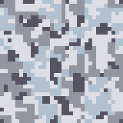 Wall Mural - Military pixel camouflage illustration seamless pattern white grey winter camo square texture banner illustration wallpaper