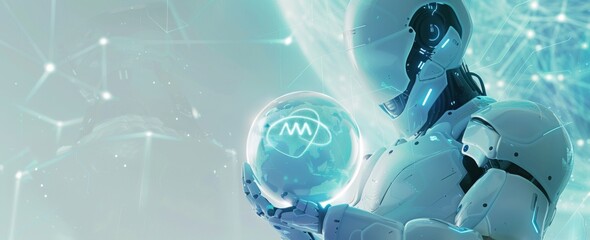 Poster - Digital sphere connection hologram 3D rendering of a white robot woman