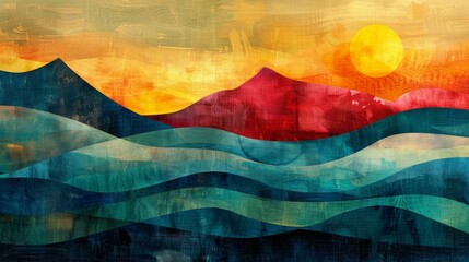 Wall Mural - Abstract Horizon, A horizon with abstract shapes and vibrant colors