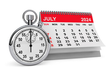Aufkleber - 2024 Year July Calendar with Stopwatch. 3d rendering
