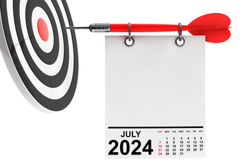 Aufkleber - Calendar July 2024 on Blank Note Paper with Free Space for Your Design. 3d Rendering