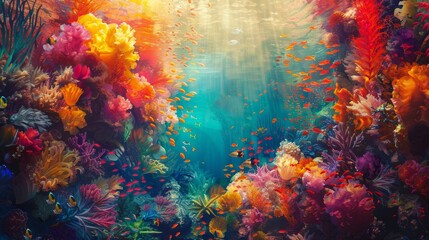 Wall Mural - Abstract Underwater World, An underwater world with abstract shapes and vibrant colors