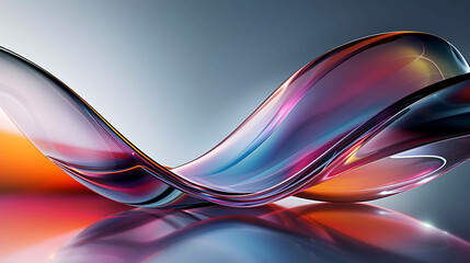 3D rendering of a colorful glass wave. The wave is made of multiple colors, including blue, green, pink, and yellow.