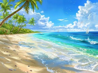 Wall Mural - beach with palm trees