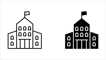 High school building line icon set, outline vector sign, linear style pictogram isolated on white background.