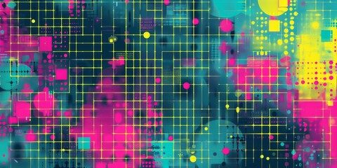 Poster - Abstract Retro Grid Pattern In Vibrant Neon Colors