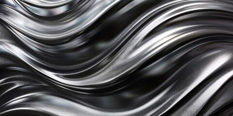 Poster - Abstract Wavy Metallic Surface in Black and Silver