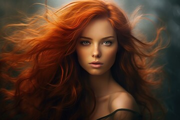 Wall Mural - Stunning portrait of a woman with vibrant red hair and captivating green eyes