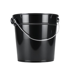 Front view of empty unpainted black plastics bucket on Isolated transparent background png. generated with AI