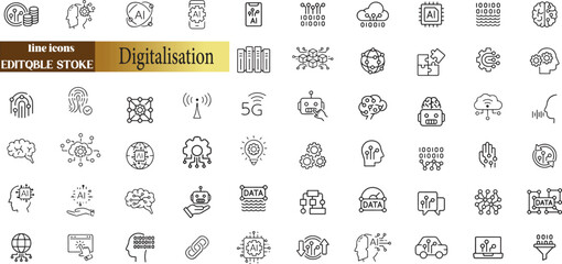 Wall Mural - digitalisation web icons. digital technology icons such as cloud computing, artificial intelligence,