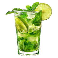 Refreshing mojito cocktail with lime and mint in a tall glass