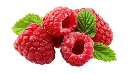 Ripe red raspberries on white background