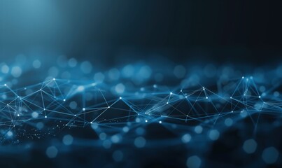 Poster - Network Nodes and Connections, Visualization of Digital Data. Blue Digital Mesh, Technology Background Concept. Abstract Network Connections, Dynamic Digital Landscape.