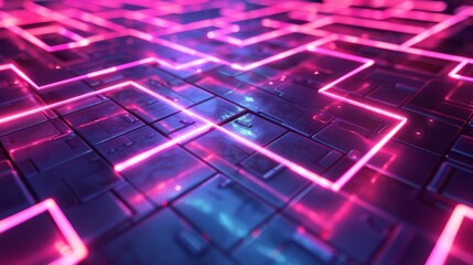 Wall Mural - Glowing Grid, A grid of glowing lines forming complex geometric shapes