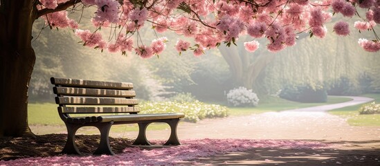 Poster - Stunning blooms in Quimey Park with a picturesque copy space image.